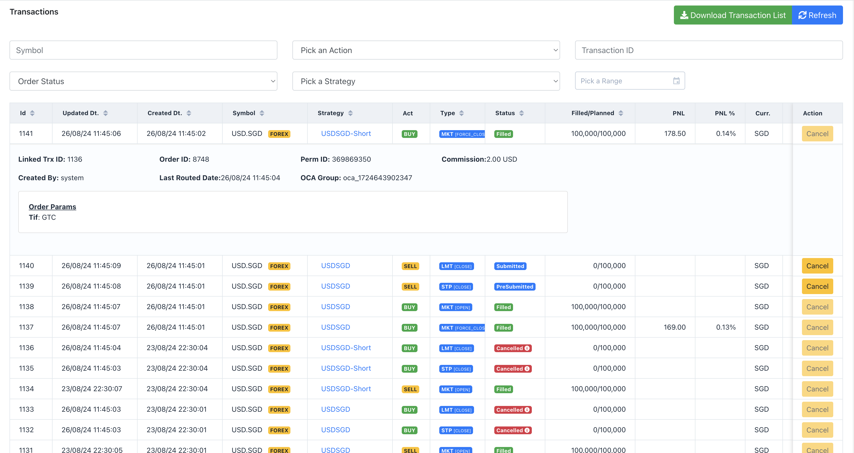 Open Position And Realtime Transaction